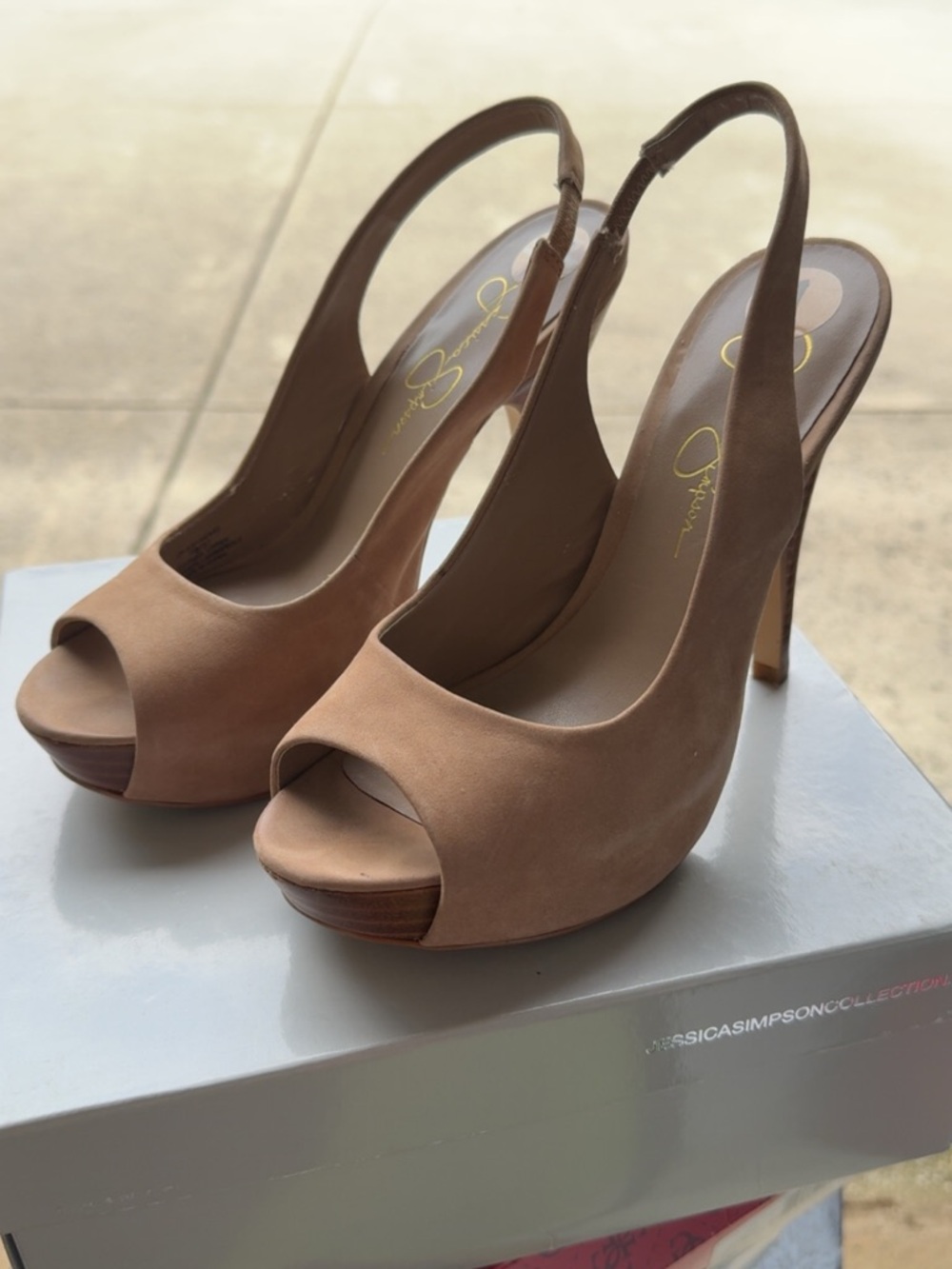Jessica Simpson Nude/Tan Peep-Toe Slingback Heels